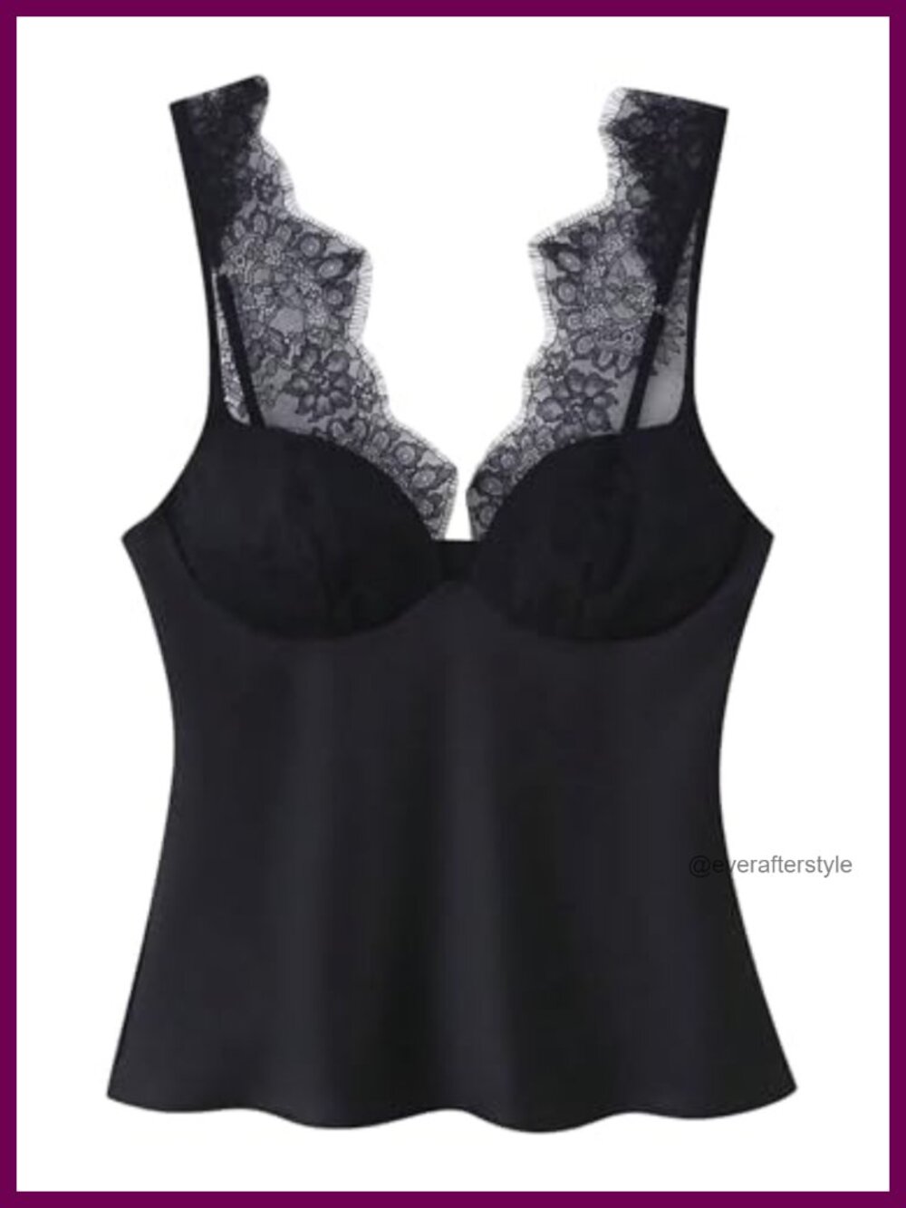 Satin Lace Trim Sleeveless Plunging V-Neck Camisole Tank Top